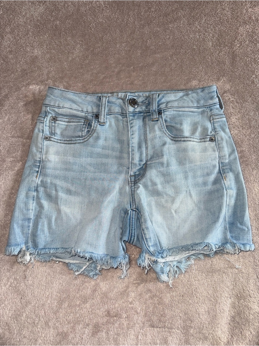 American Eagle Outfitters Light Blue Frayed Hem Denim Shorts